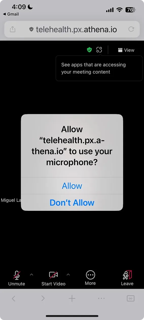 Telehealth microphone ios