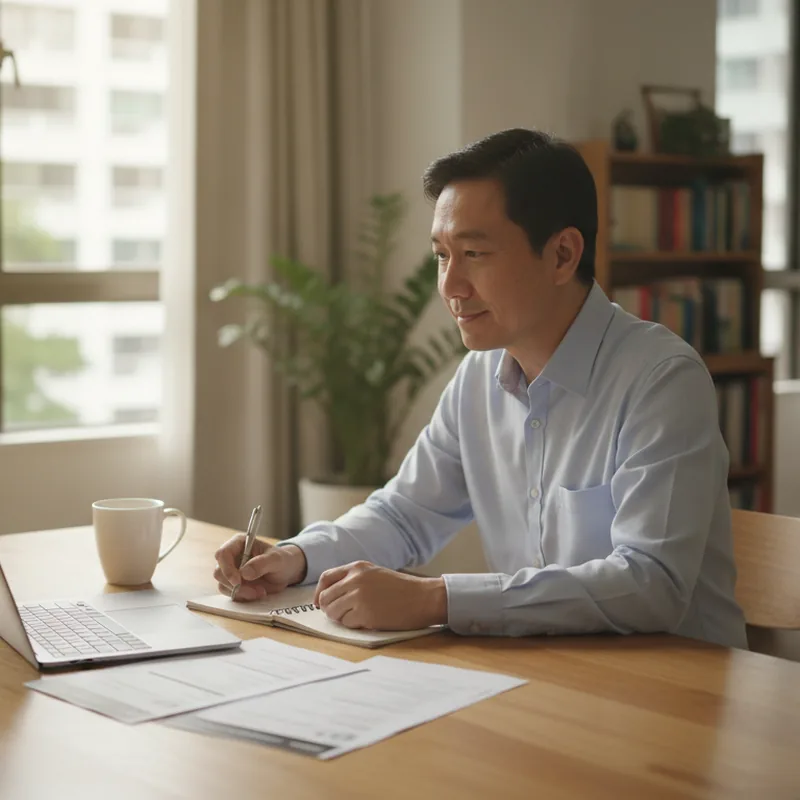 Retrenched professional planning a job search at home in Singapore