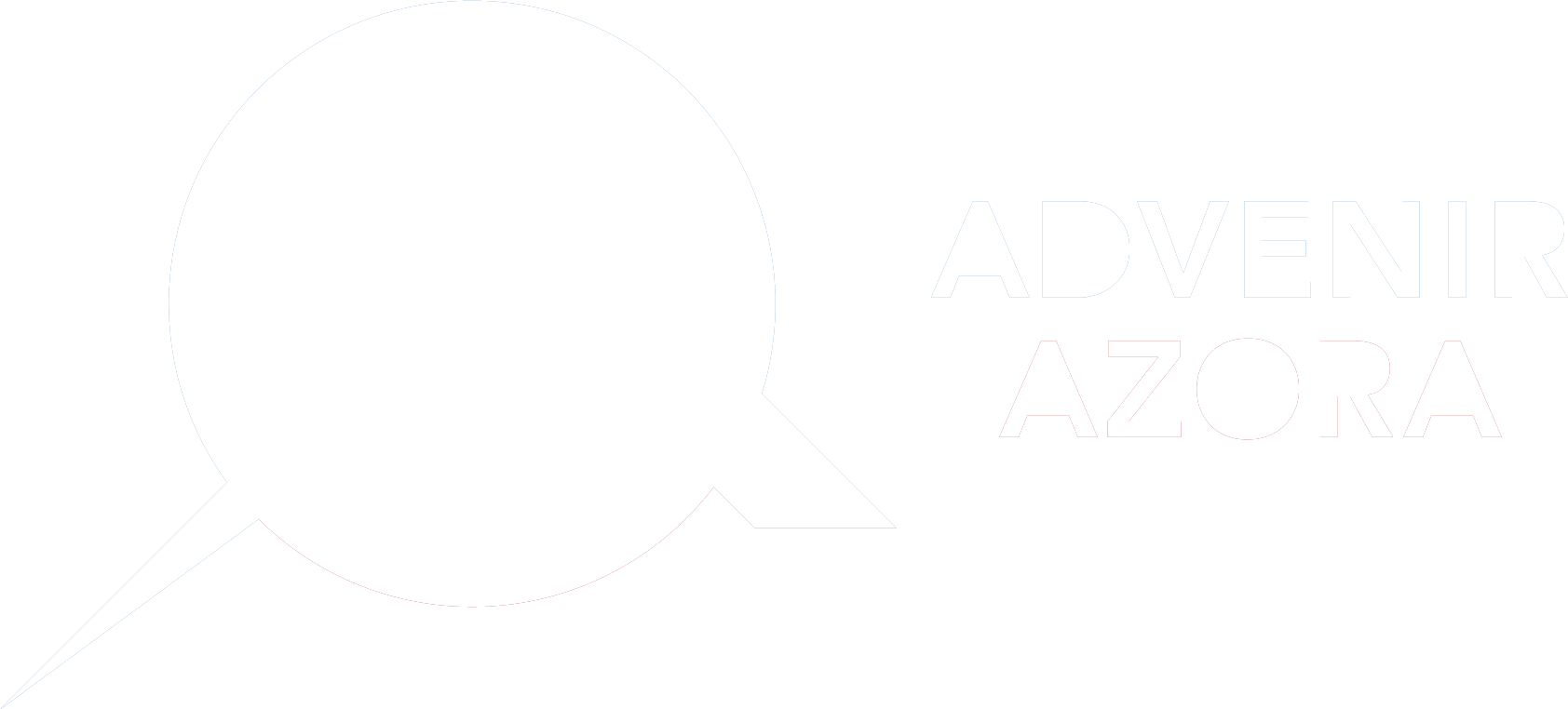 Logo with stylized speech bubble and text reading Advenir Azora.