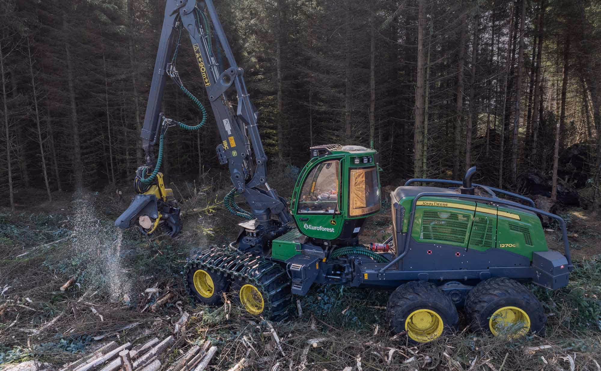 Machinery Stripping Logs in the forest