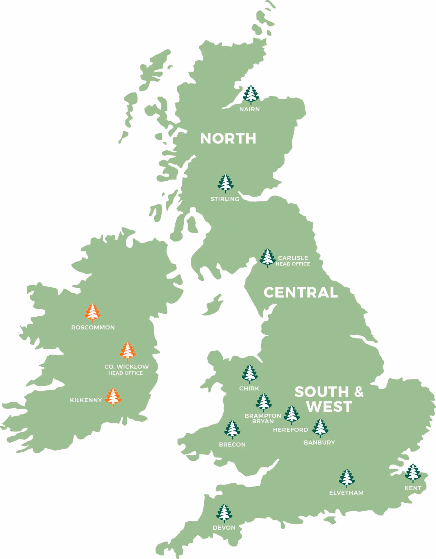 Map of UK and Ireland divided into regions