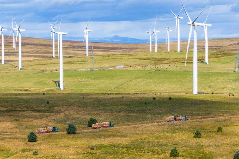 Windfarm with Euroforest timber lorries