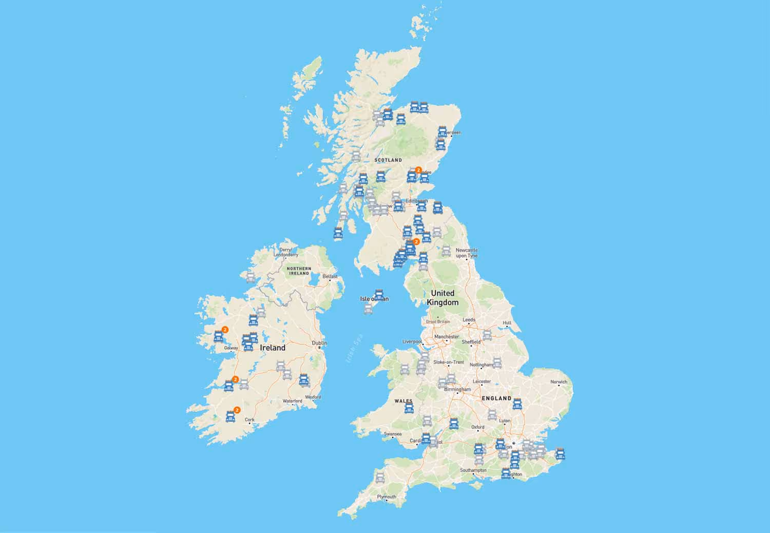 Euroforest Map of the UK and Ireland showing haulage coverage