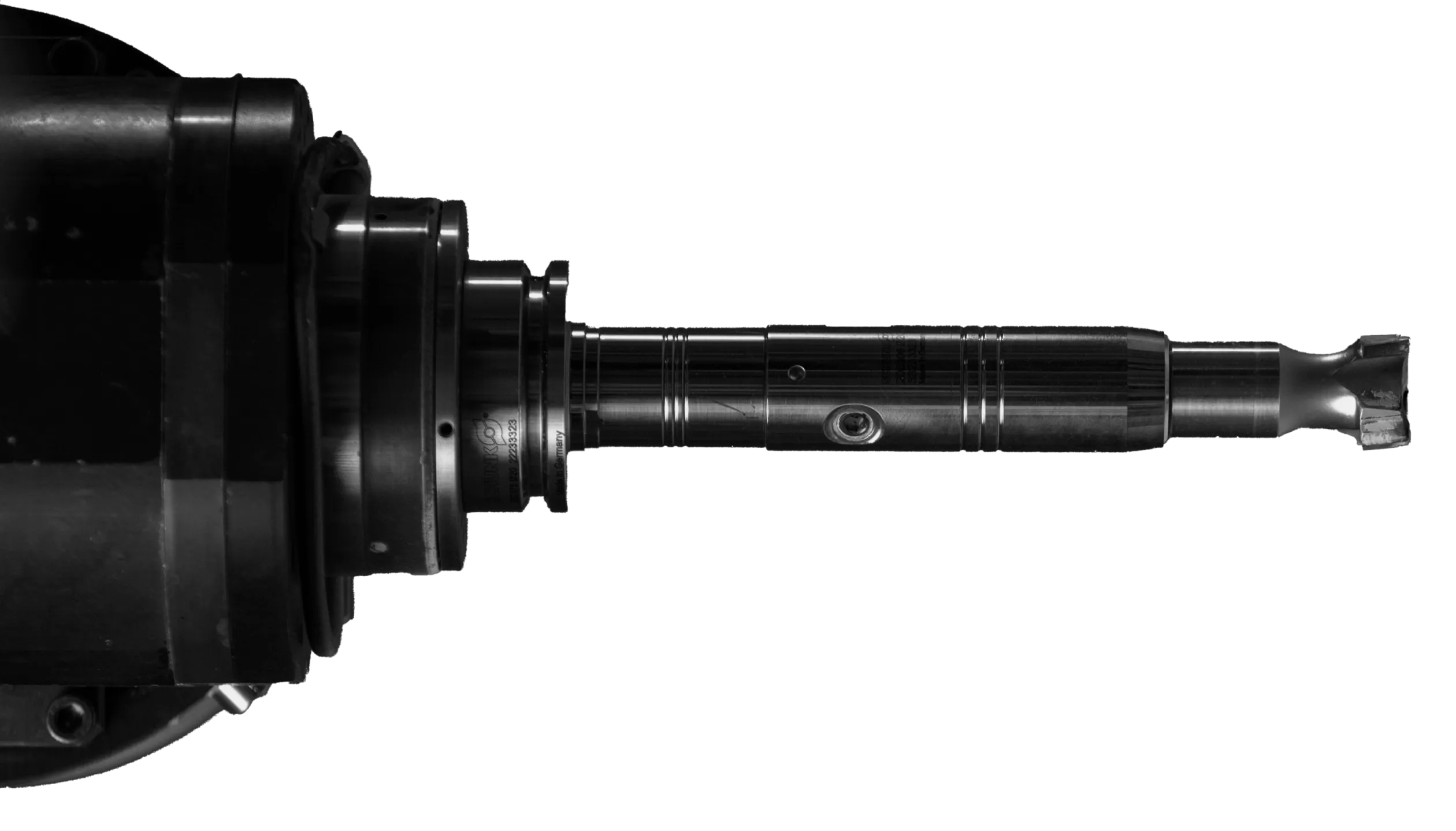 5-axis machine spindle head with a long-reach cutter