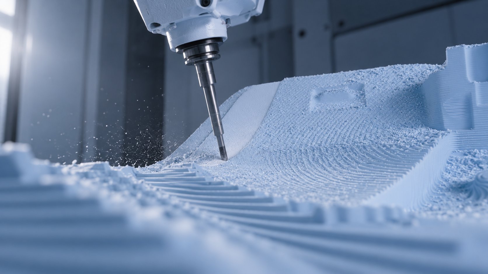 5-axis CNC machining a large tooling board pattern at Shape