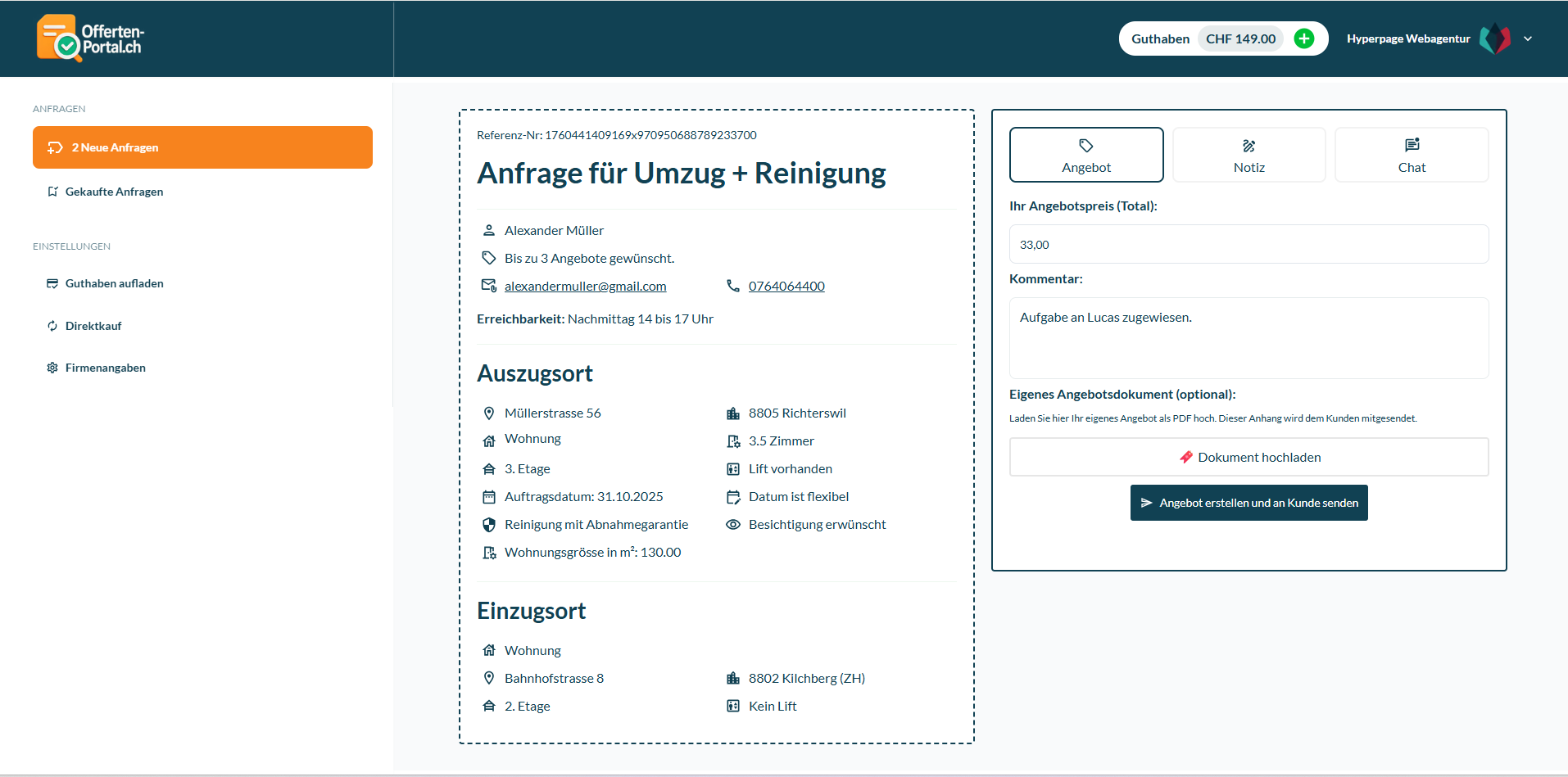 Websites für Umzugs- und Reinigungsfirmen