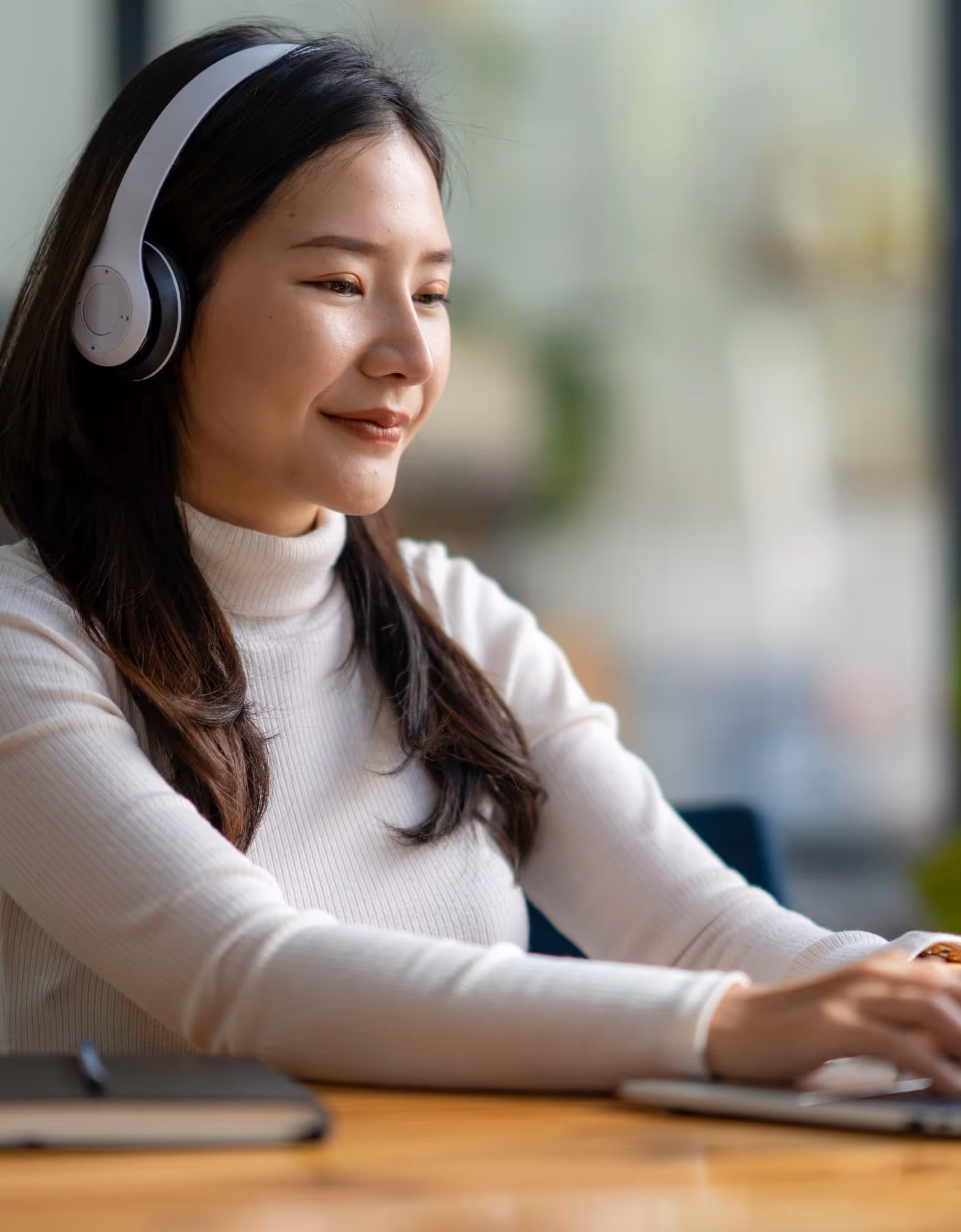 Happy call center woman.