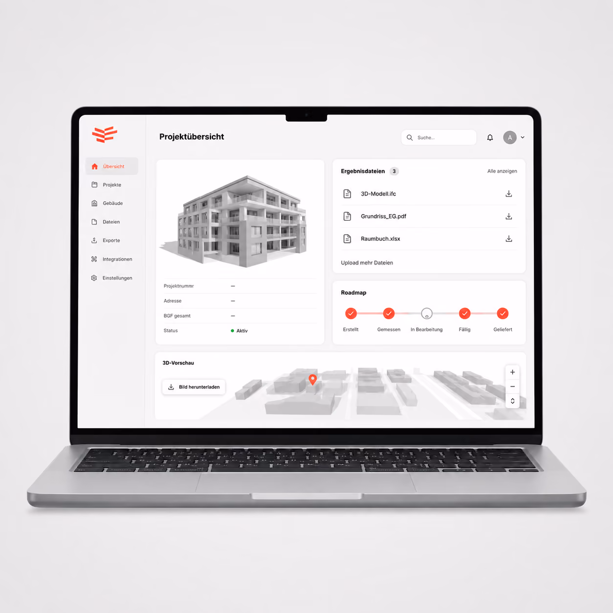 3D-Modell eines Gebäudes wird von der LumoWorld-Plattform im Browser zentral bereitgestellt
