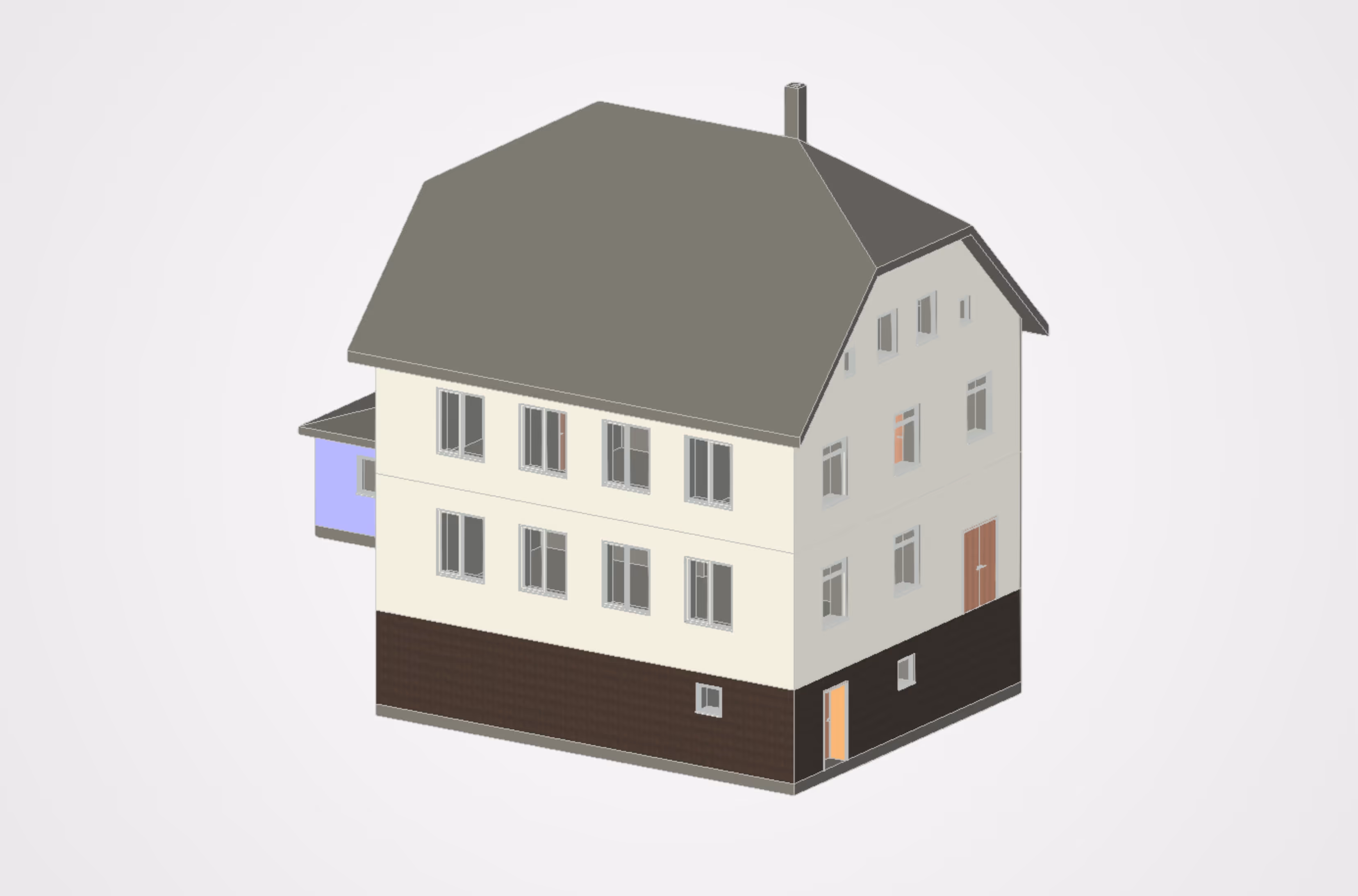 3D-CAD-Modell eines Wohnhauses als digitales Modell für Energieberatung und Gebäudeplanung