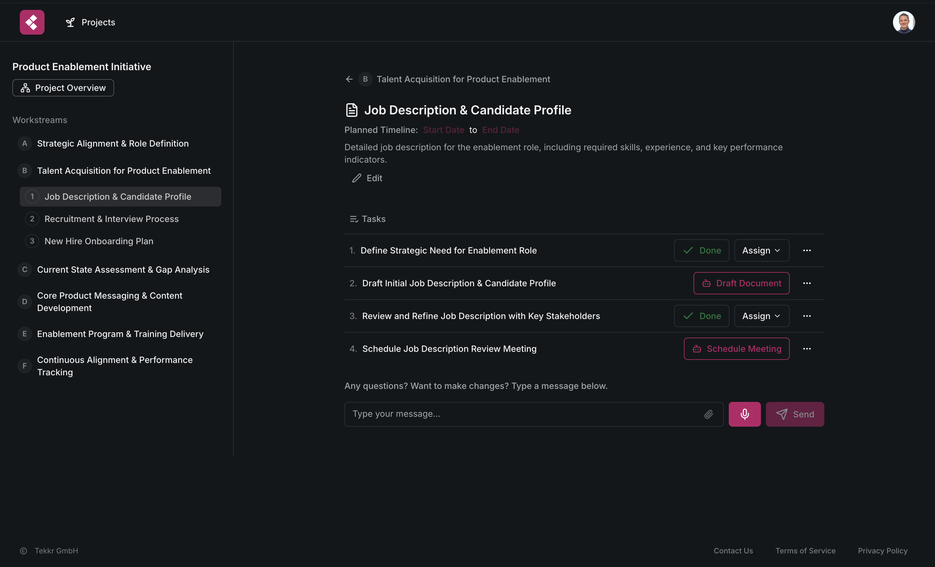 Agentic Automation - Tekkr App Product screenshot