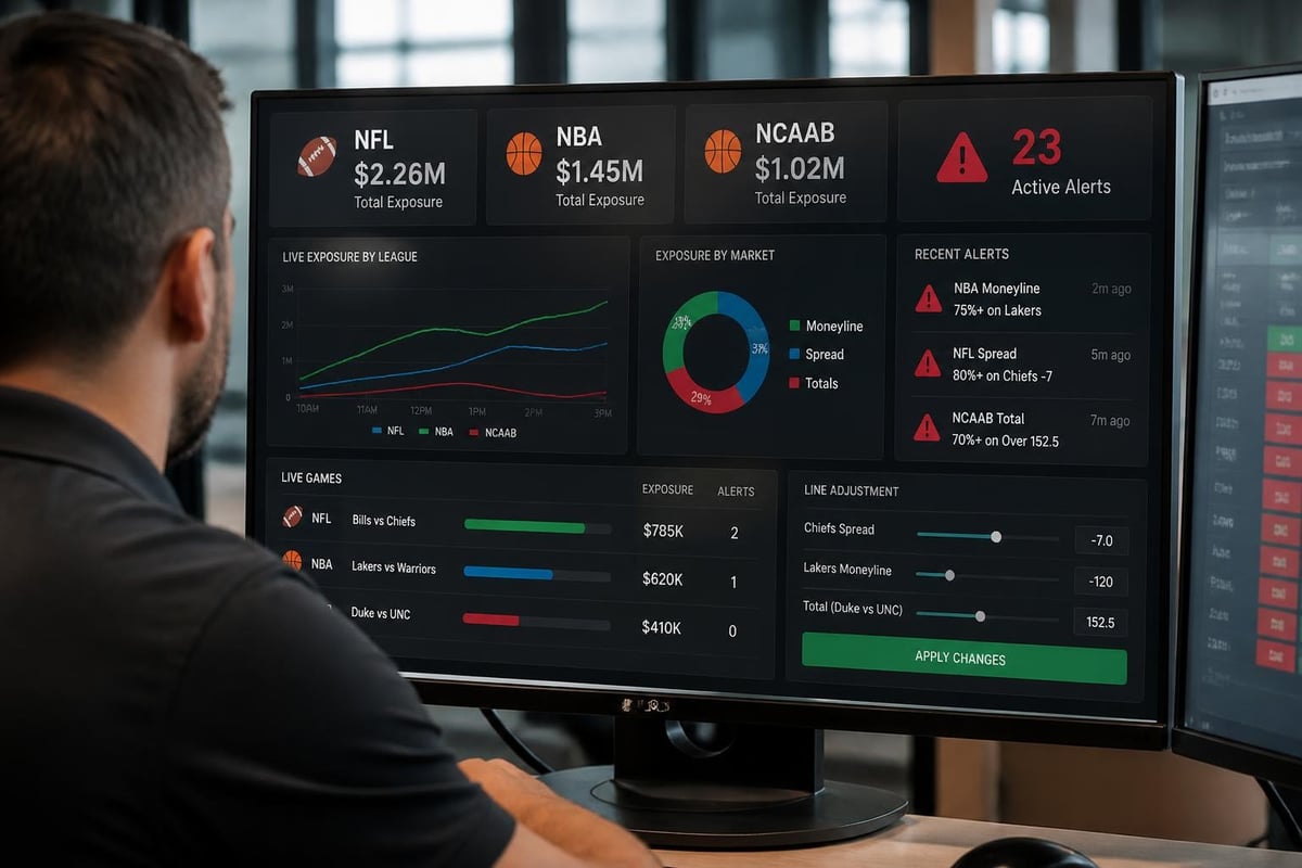 Live betting dashboard risk management