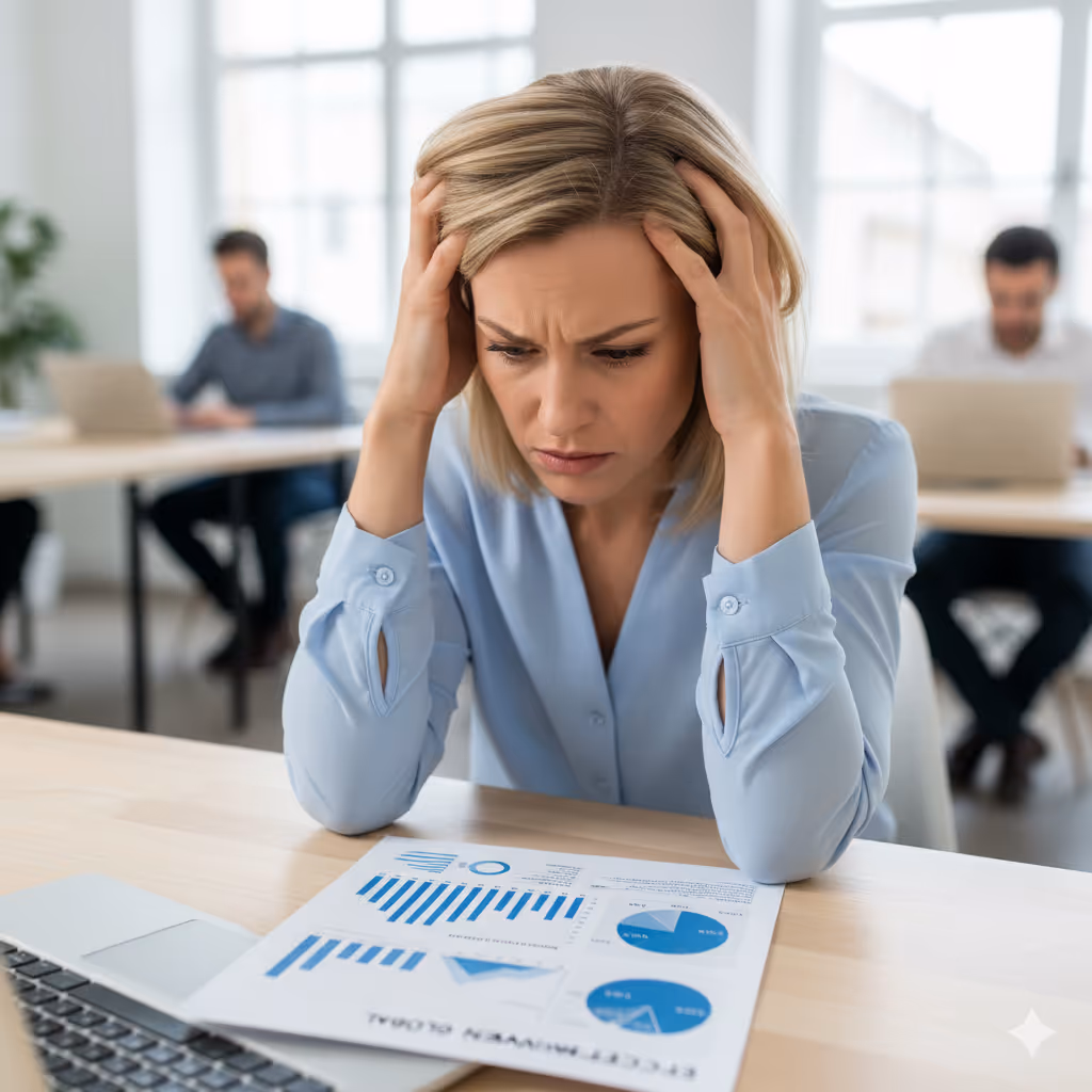 Femme stressé devant effectif moyen