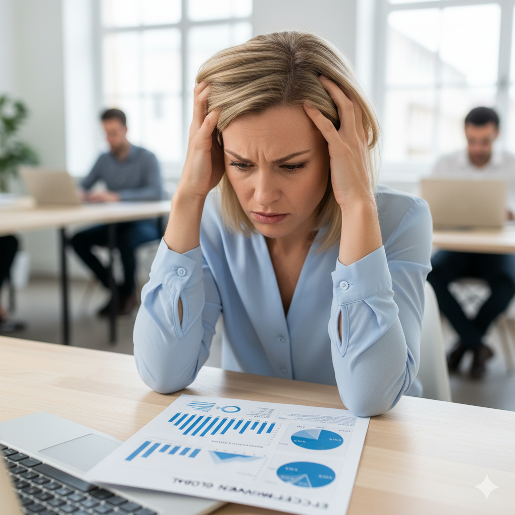Femme stressé devant effectif moyen