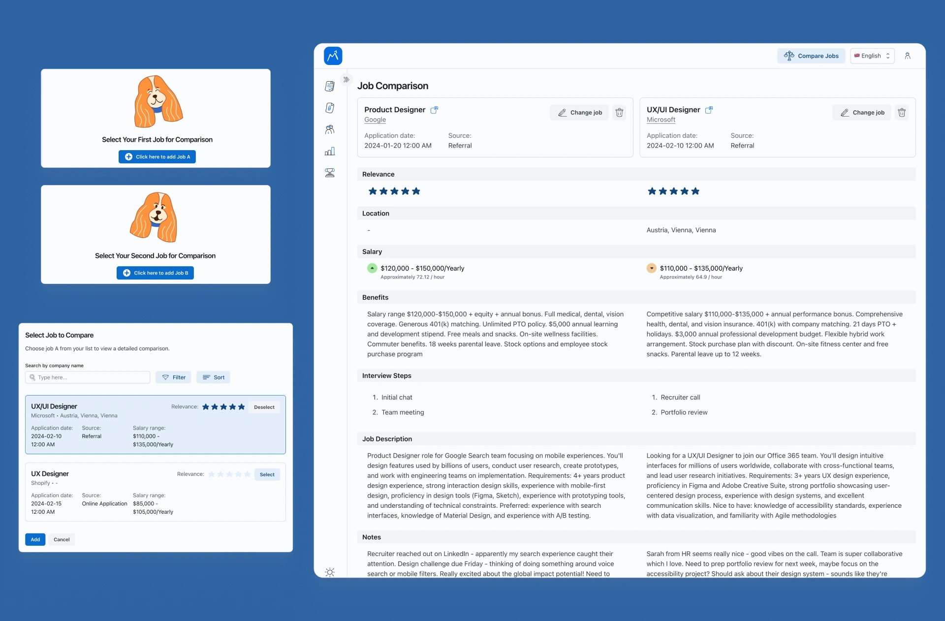 example of screenshot to show job comparison tool