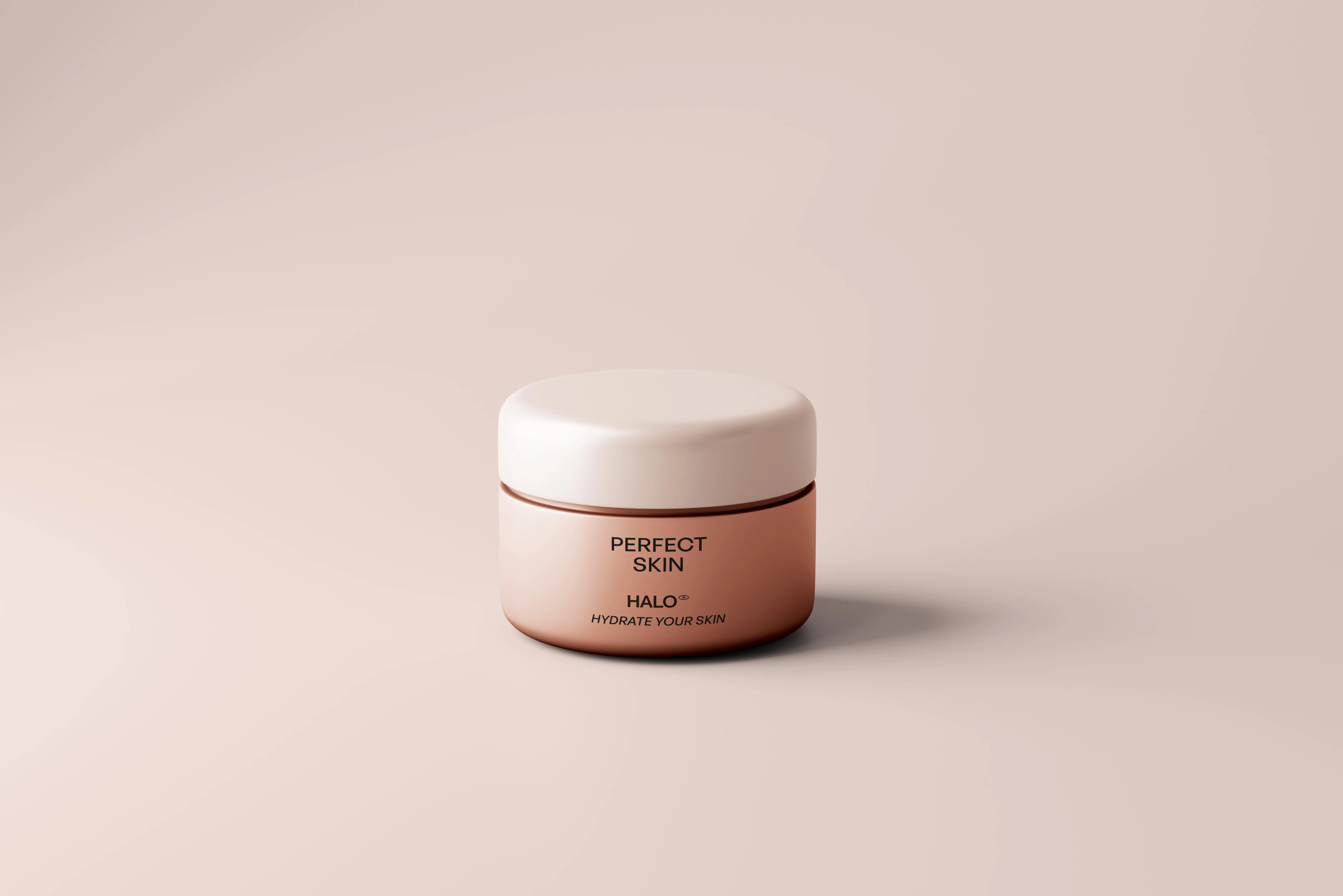 A jar of perfect skin cream on a beige background.