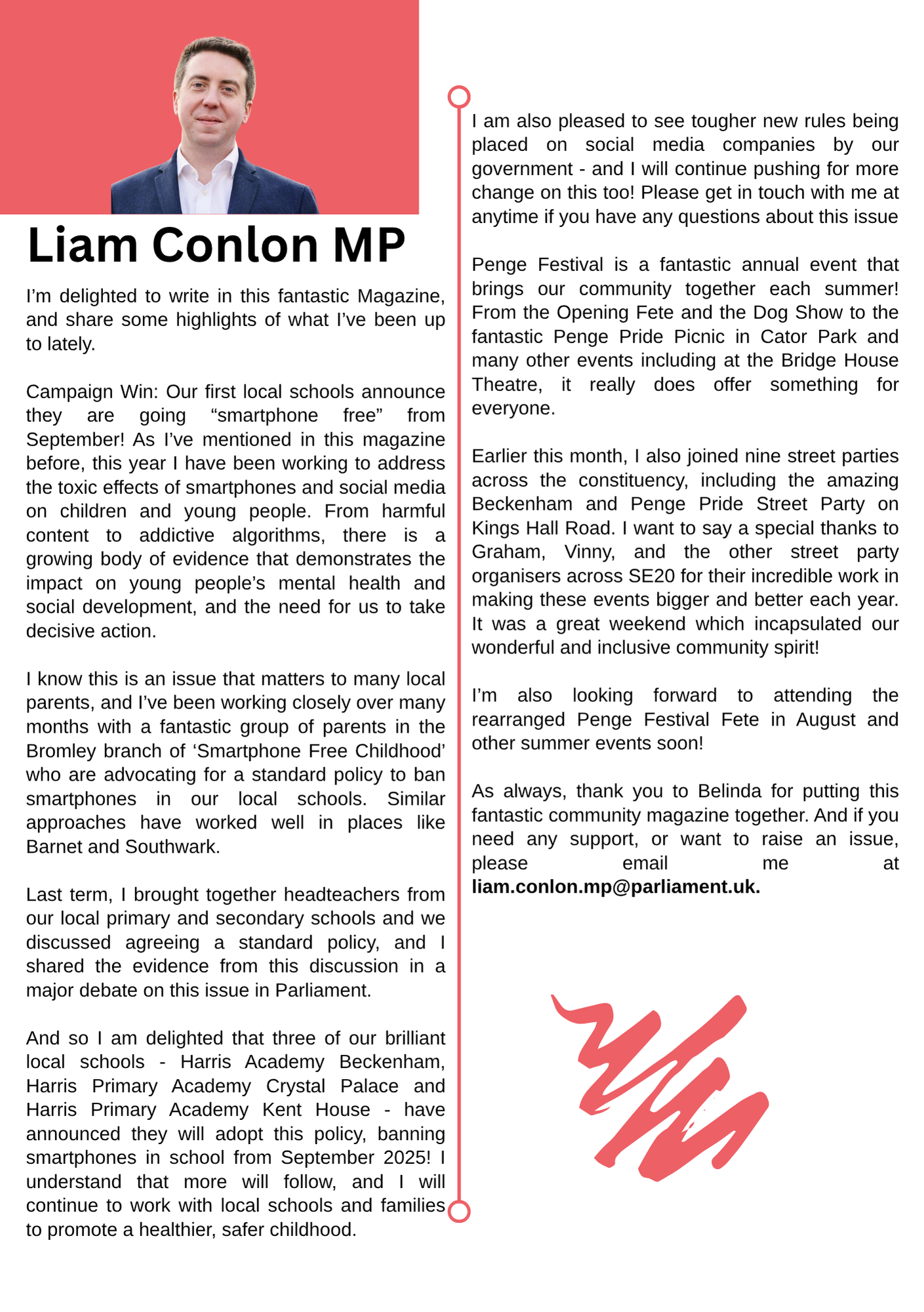 Liam Conlon MP update