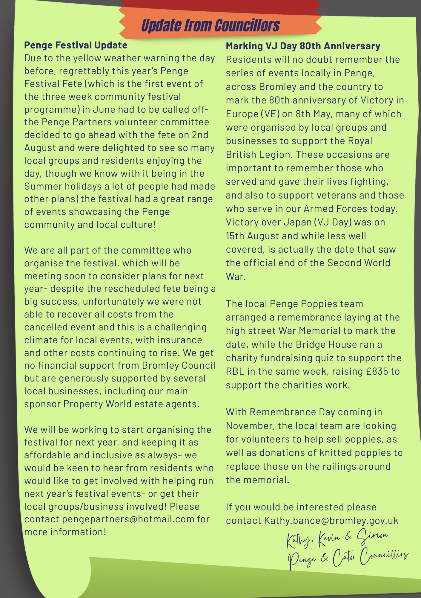 Councillors Update Sept 25