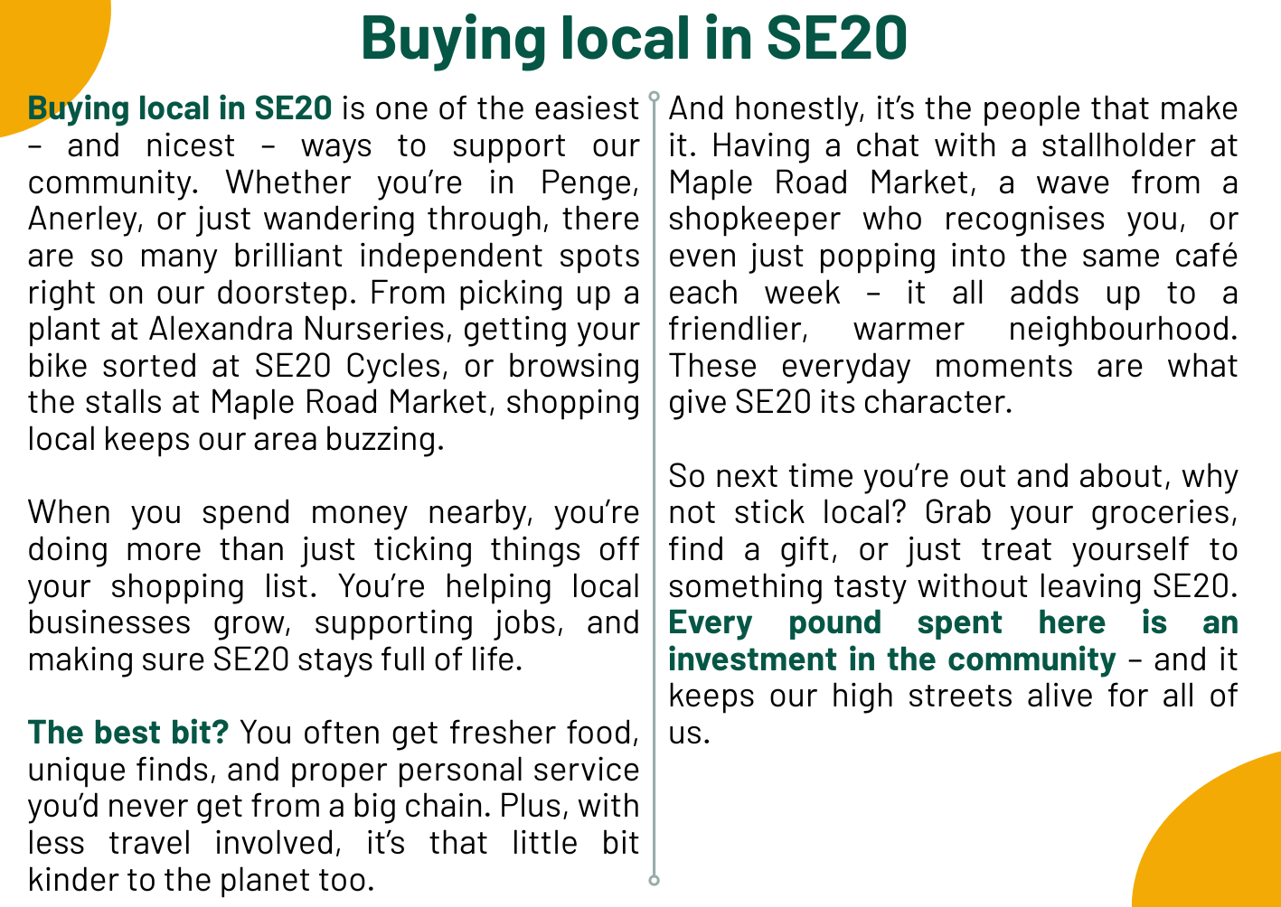 Buying local in SE20