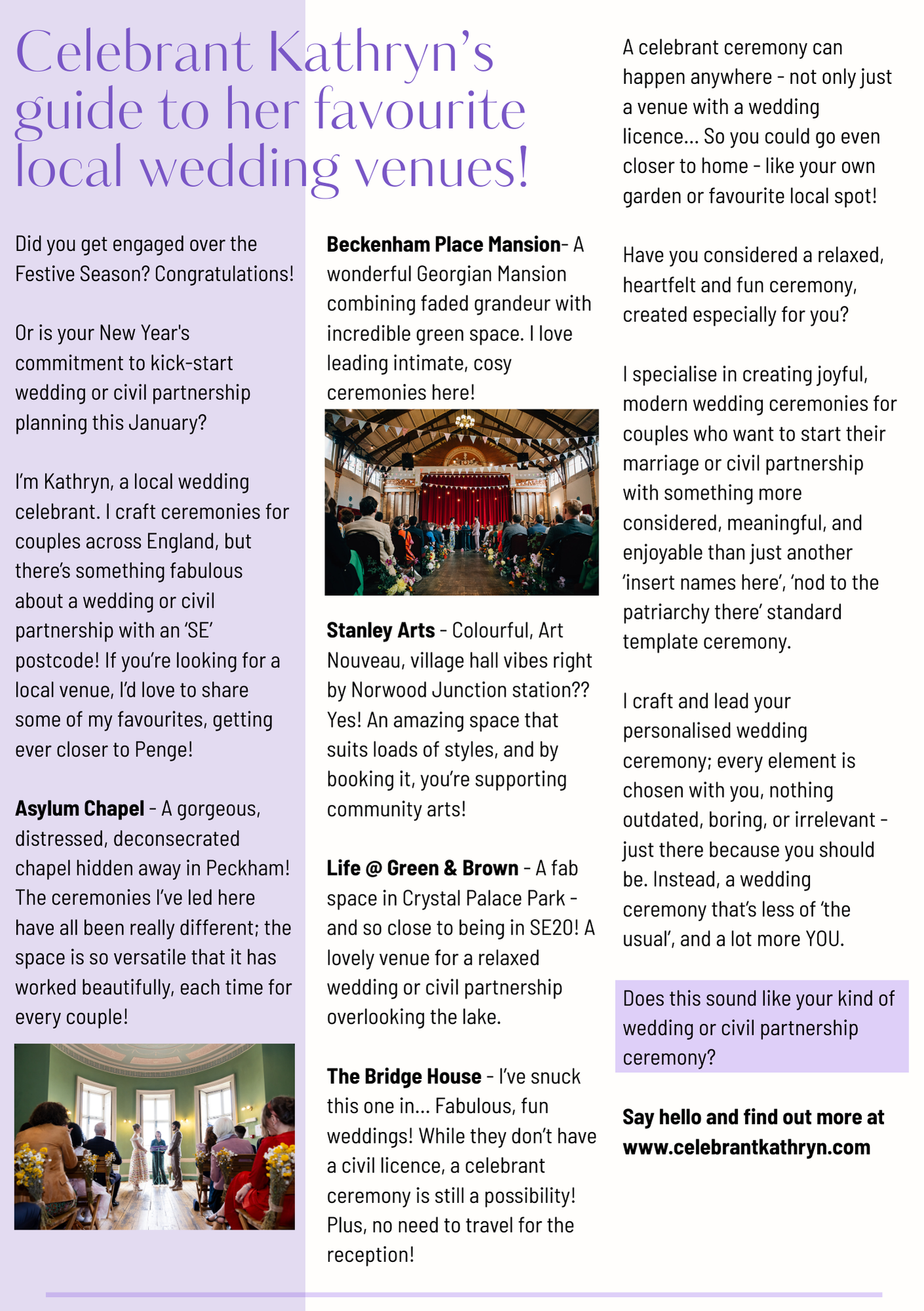 Celebrant Kathryn's guide to local wedding venues