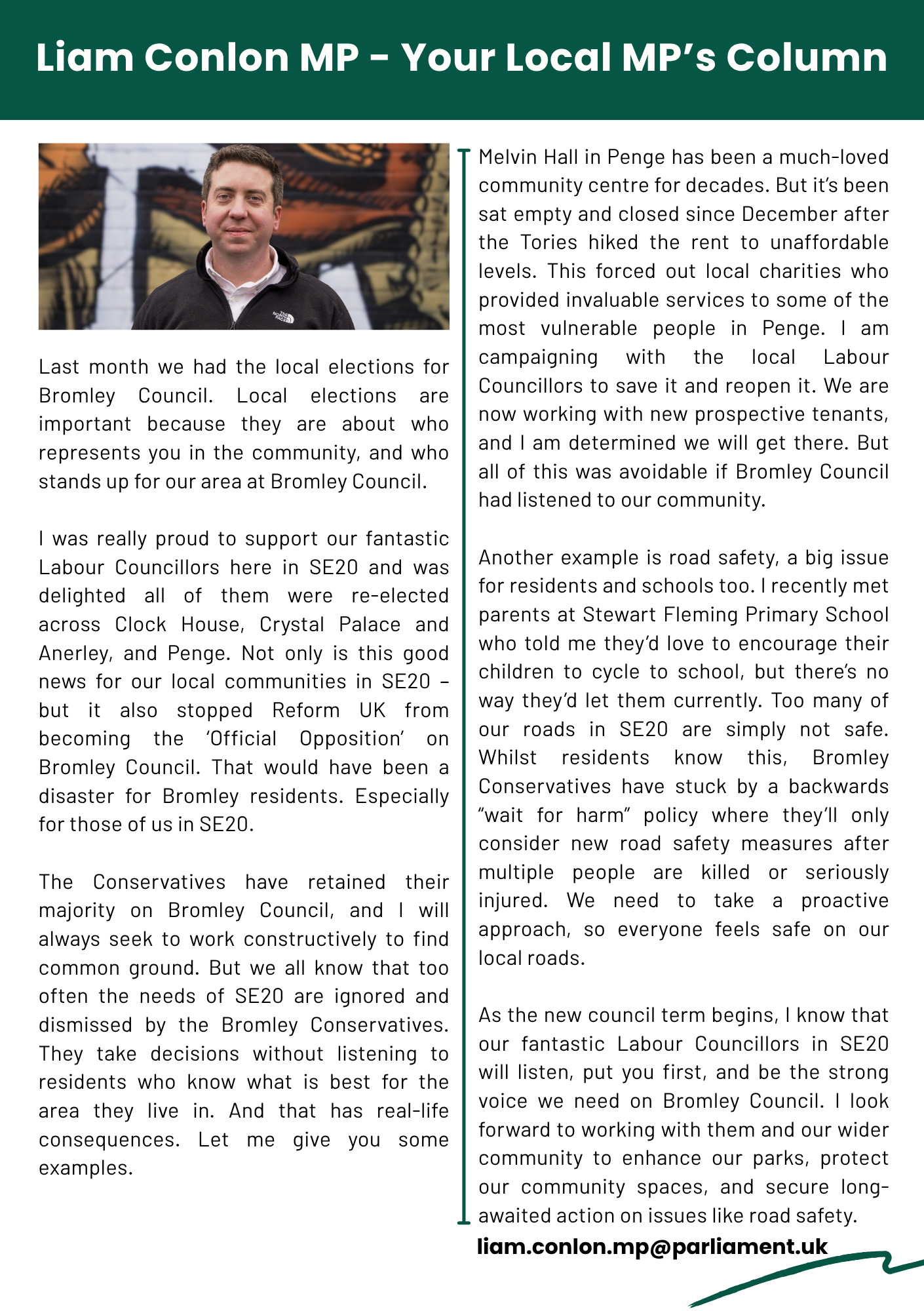 Liam Conlon MP Update