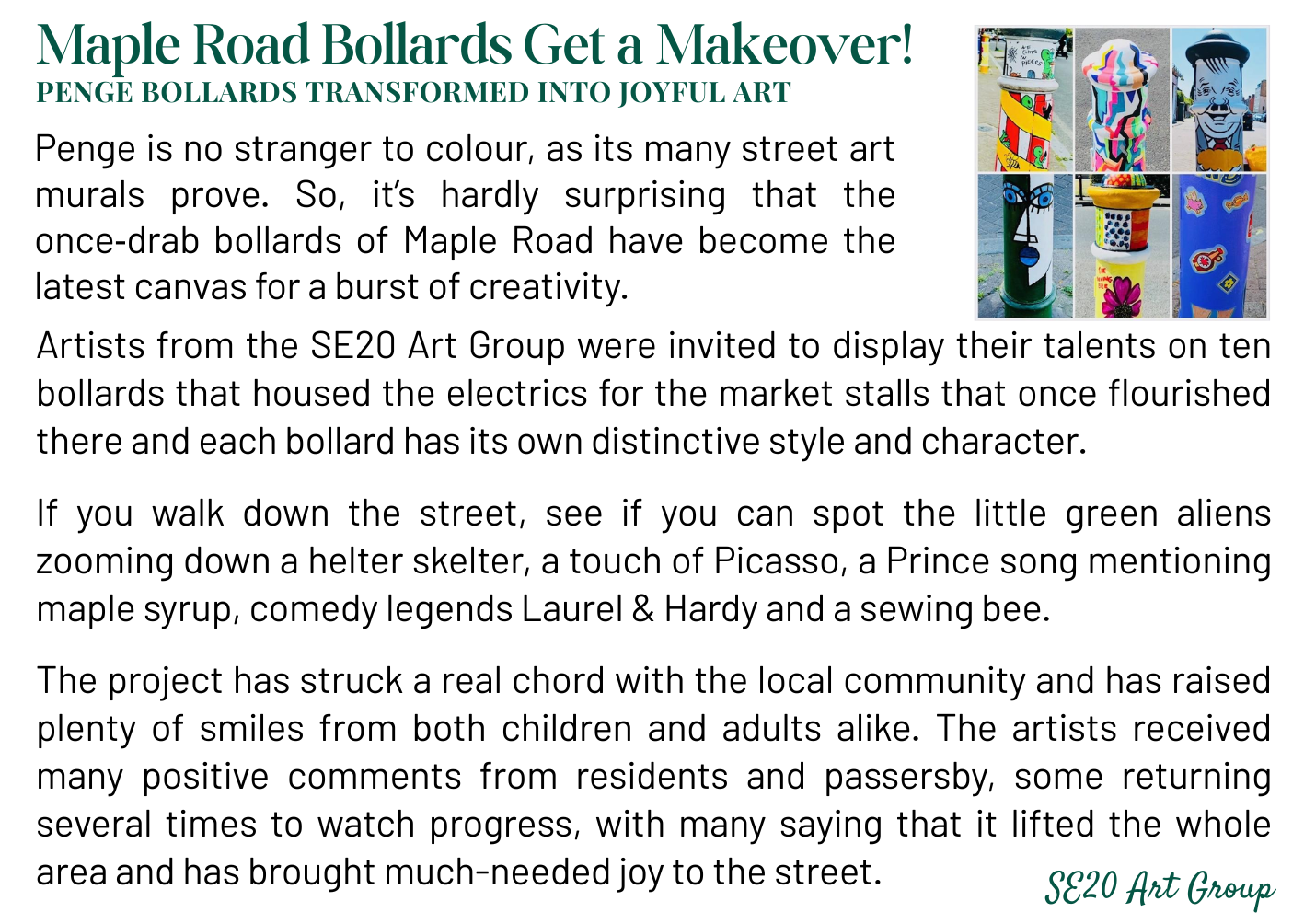 Penge bollards transformed into joyful art