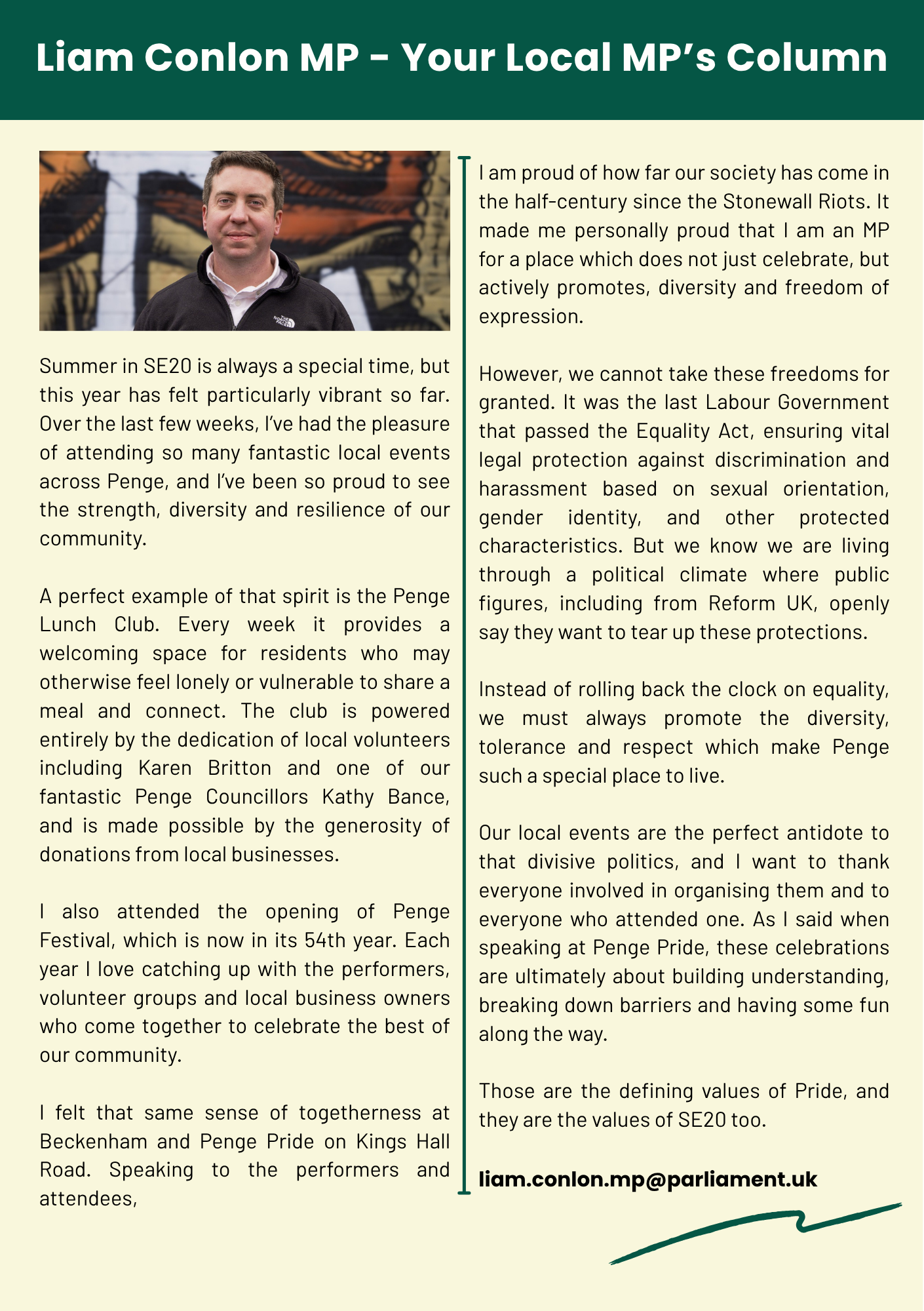 Liam Conlon MP -Update