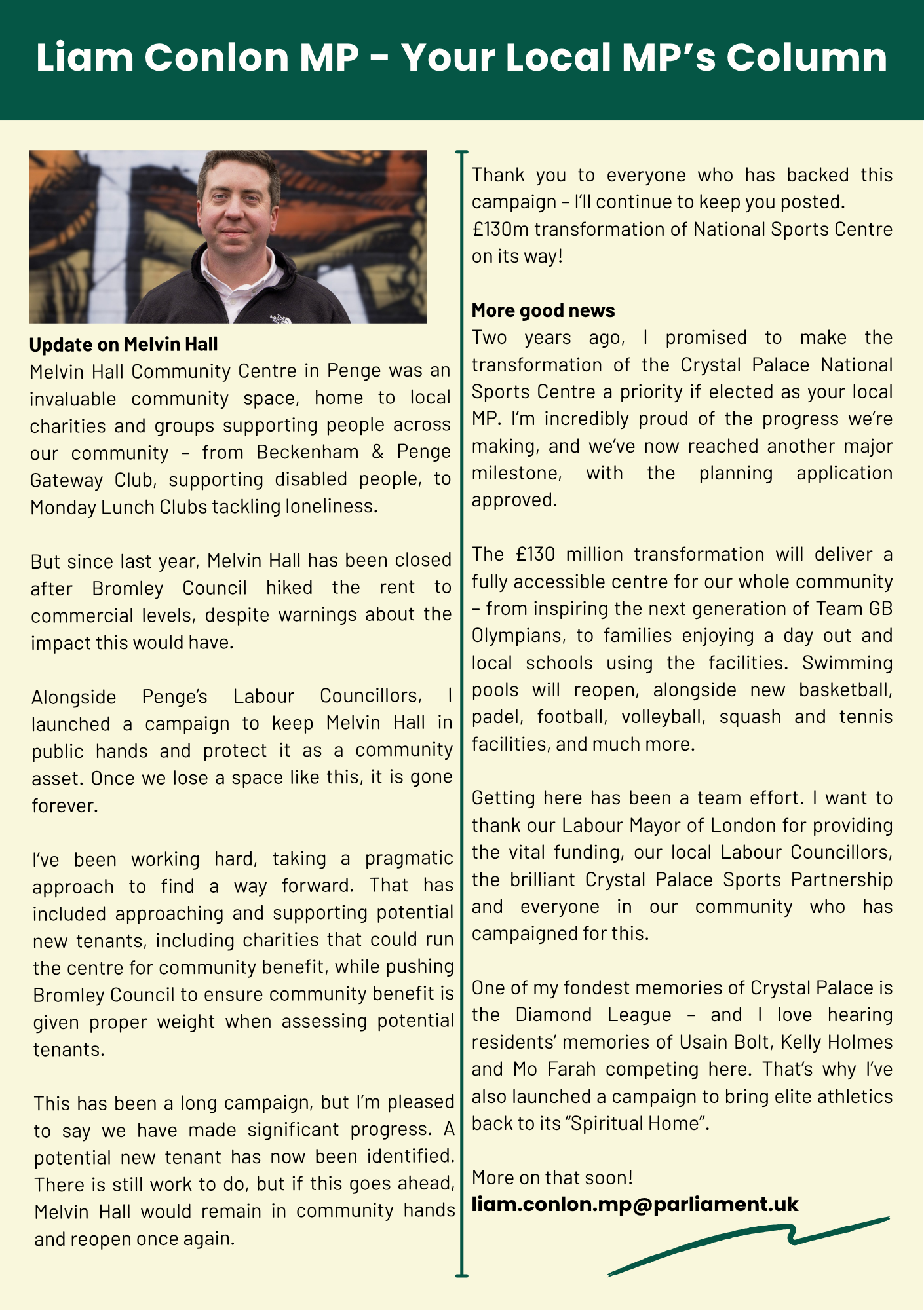 Liam Conlon MP -Update