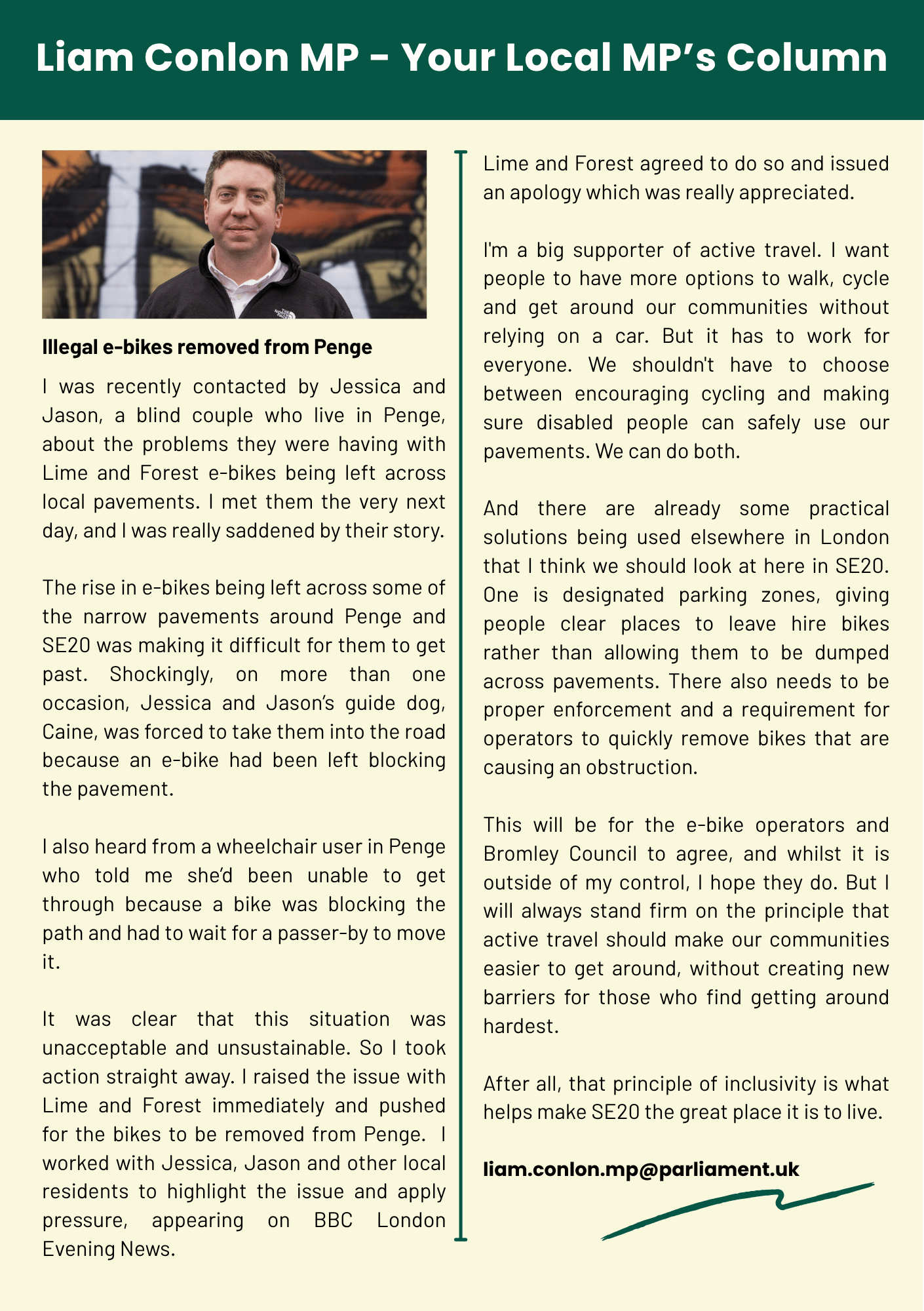 Liam Conlon MP - Your Local MP’s Column