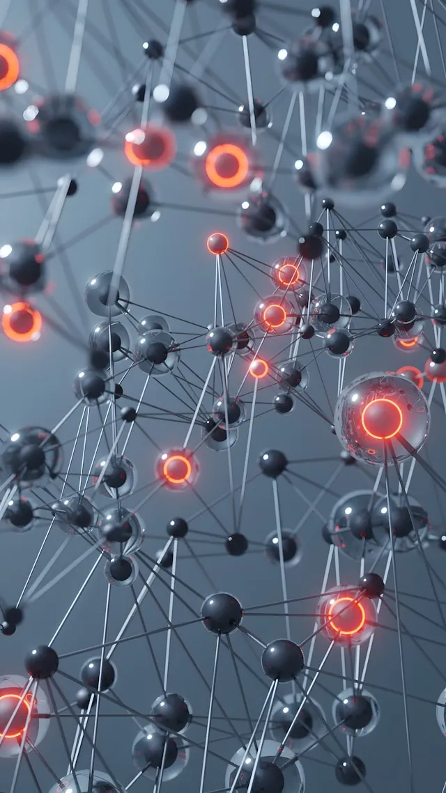 A 3D model of a molecule with red and orange lights. - DAS Images