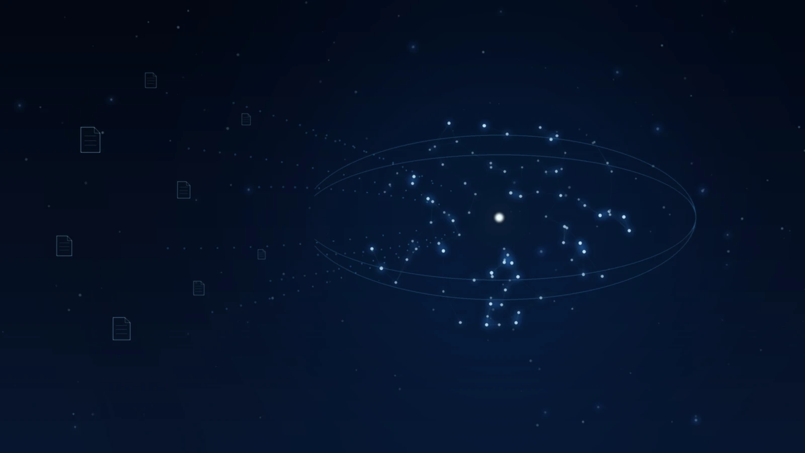 Glowing AI cortex network connecting enterprise documents, representing IBM Content Cortex for FileNet