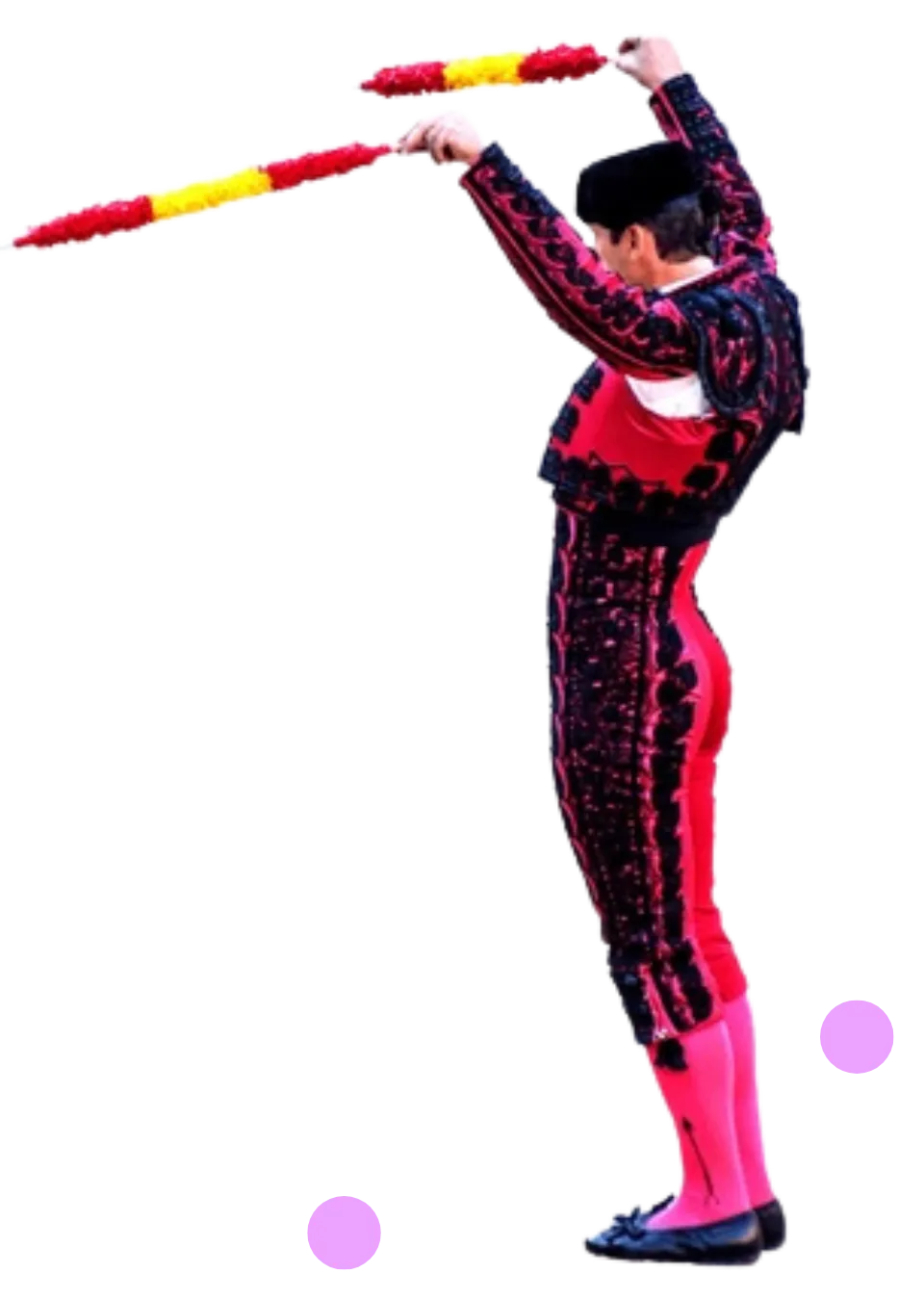 A banderillo is a bullfighter who thrusts darts, called banderillas (pictured above), into a bull's shoulders. The banderillo's goal is to weaken and anger the bull before the matador finishes it off.