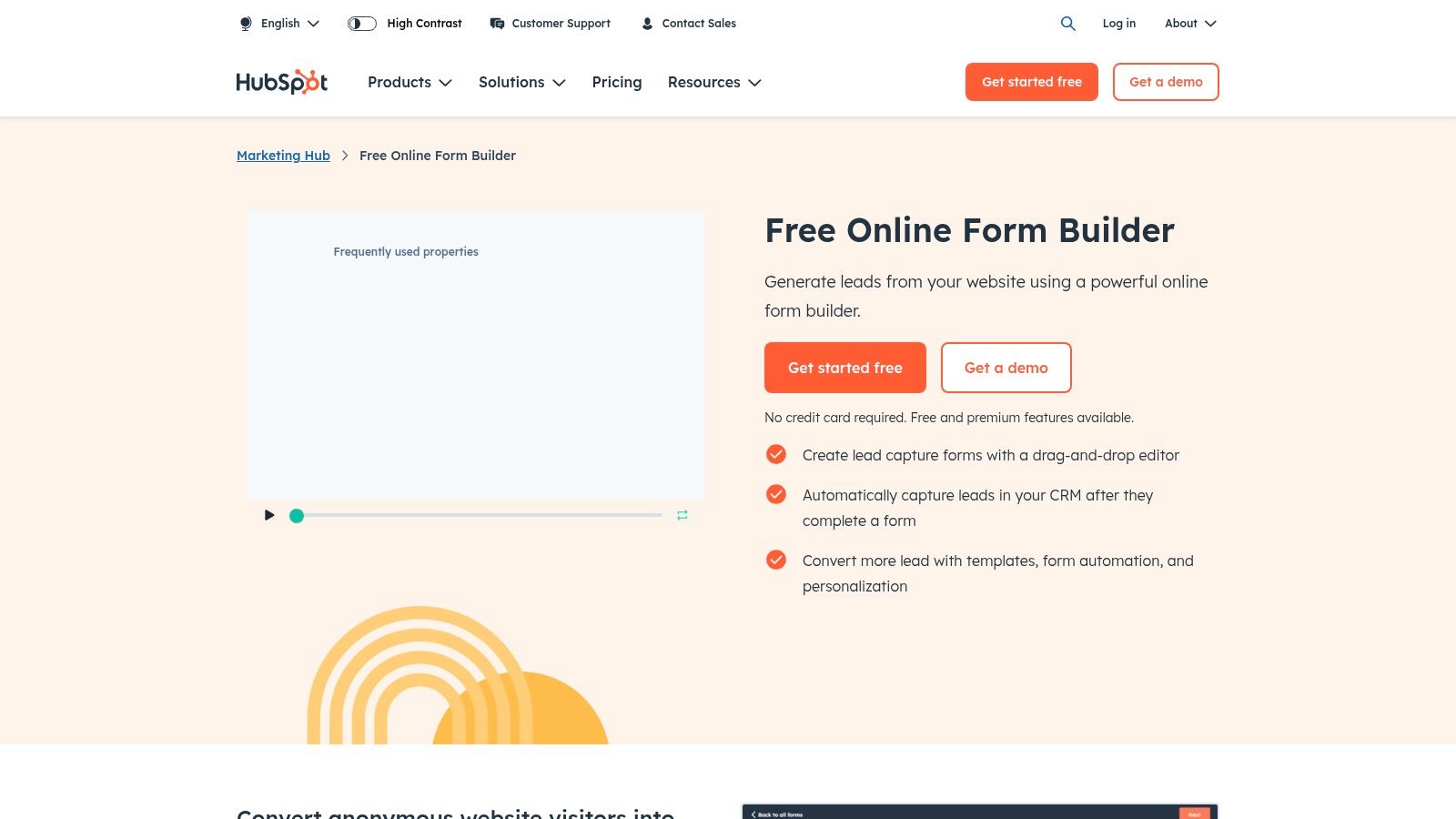 HubSpot Free Online Form Builder