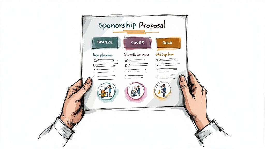 A person reviewing a detailed sponsorship proposal on a tablet