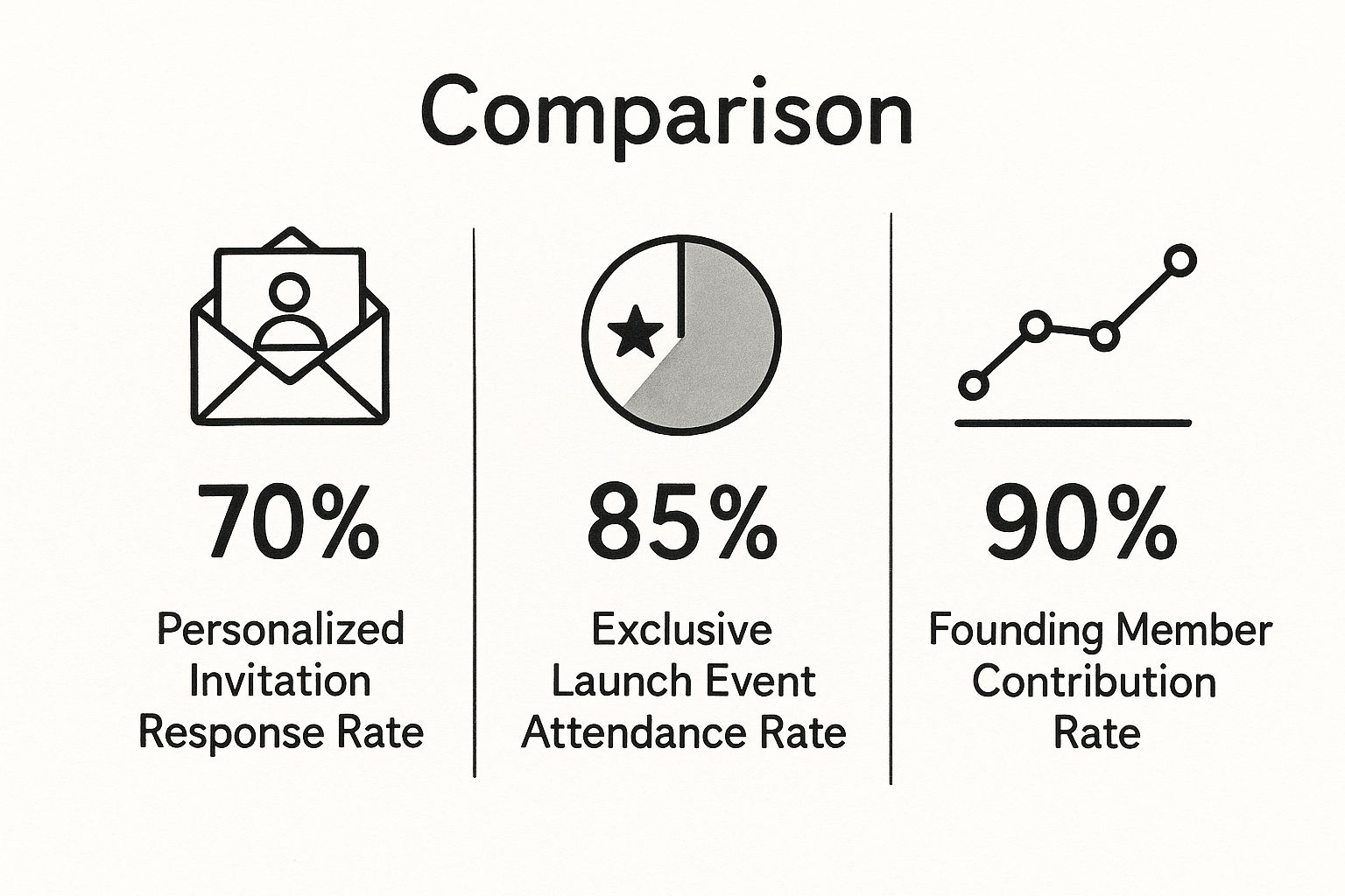 Infographic showing high engagement rates for personalized invitations, exclusive launch events, and founding members.