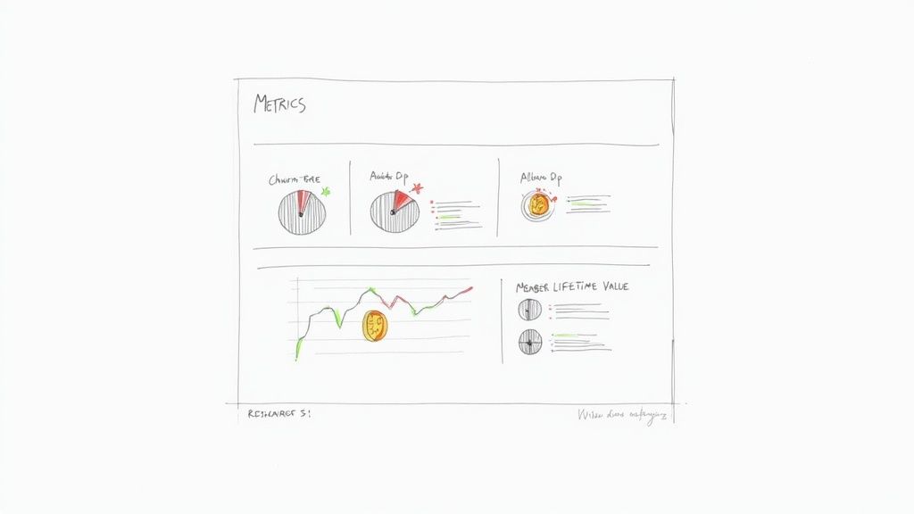 A dashboard showing various churn analysis metrics with graphs and charts.