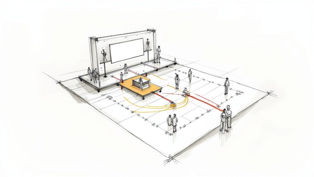 People using technology and interacting at a branded event