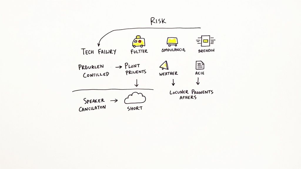 A person reviewing a risk management document on a clipboard during an event setup.
