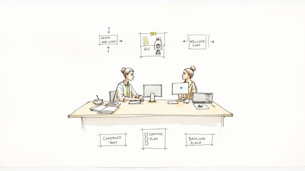 A diverse group of attendees networking and smiling after a successful event.