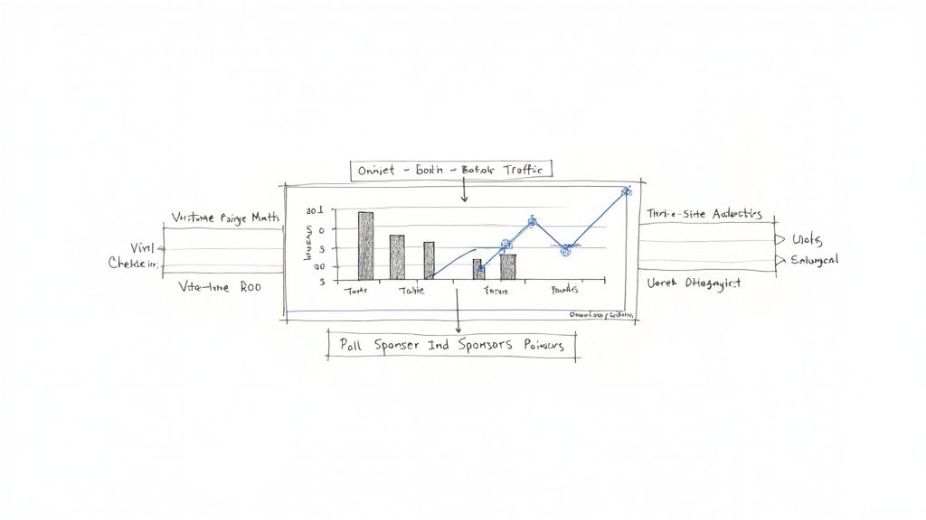A hand-drawn sketch displays a bar and line graph titled 'Onnjiet - Both - Botok Traffic' with various labeled inputs and outputs.