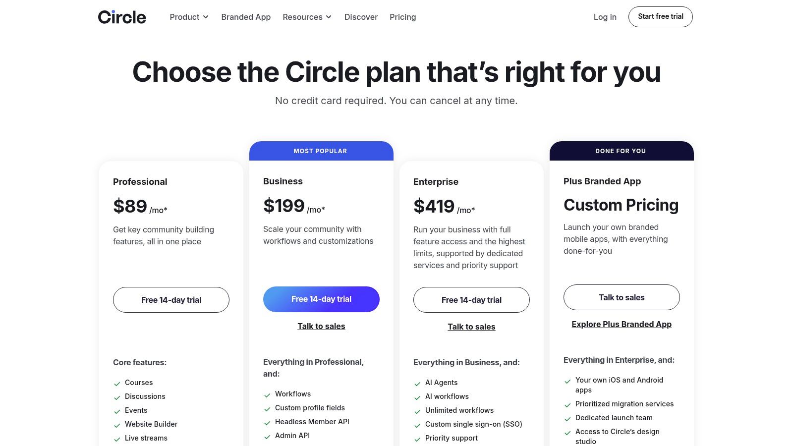 Circle Pricing Plans