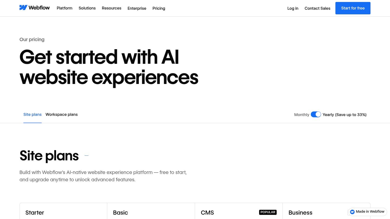 Webflow Pricing Plans