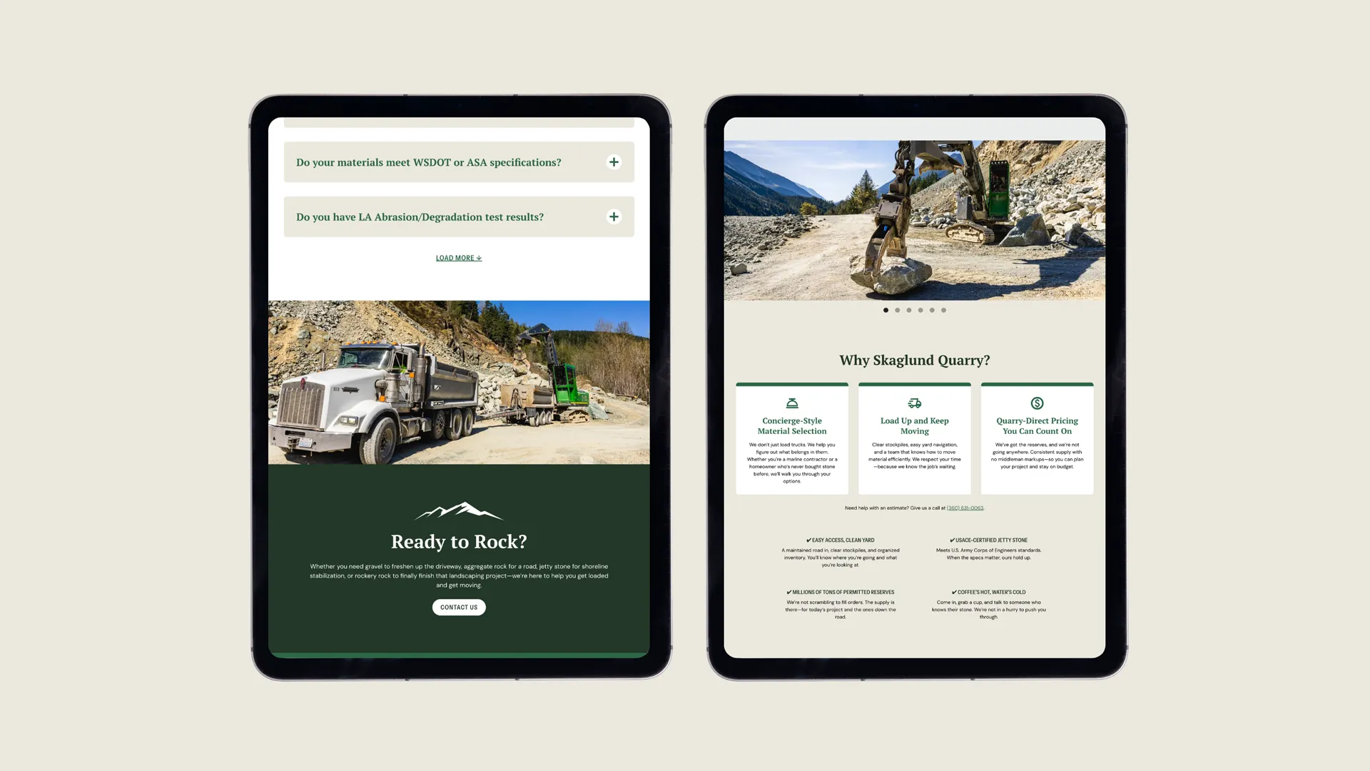 New website design for a quarry on tablet | Baylii Branding | Mount Vernon, WA