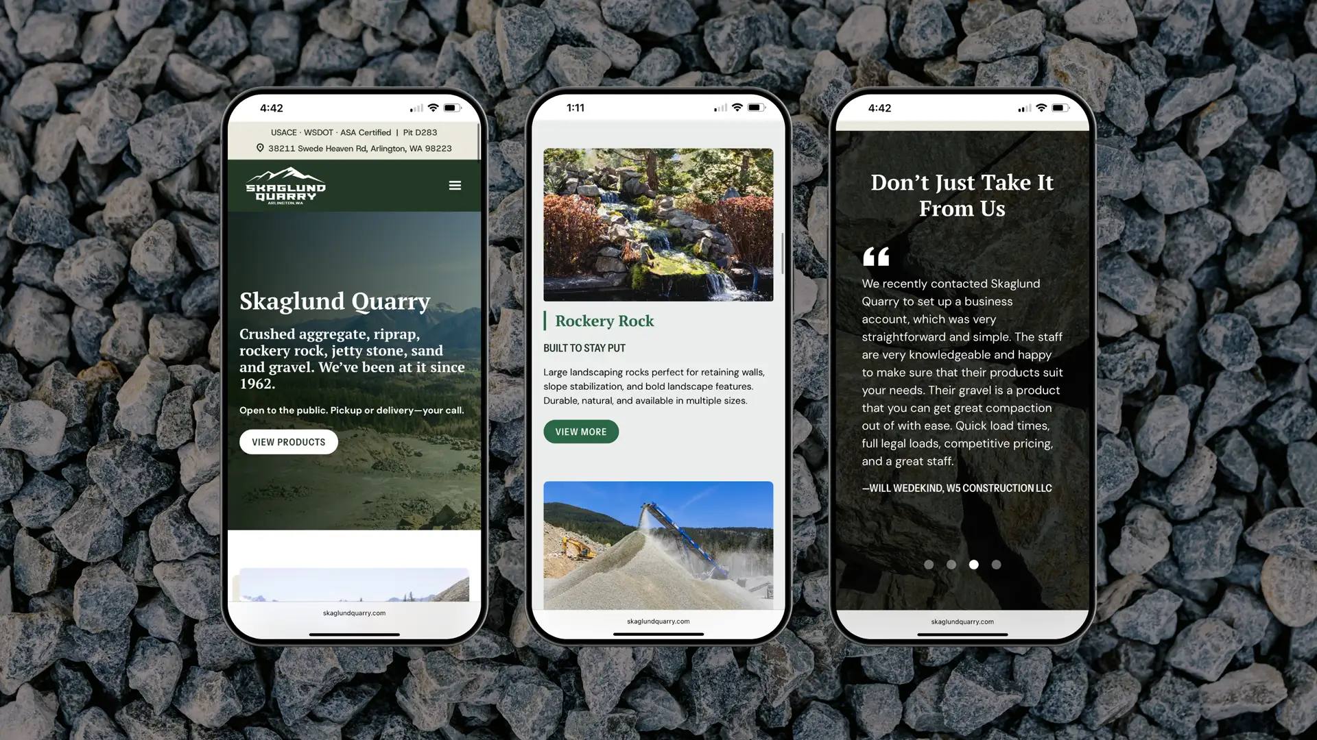 New website design for quarry on mobile | Baylii Branding | Mount Vernon, WA