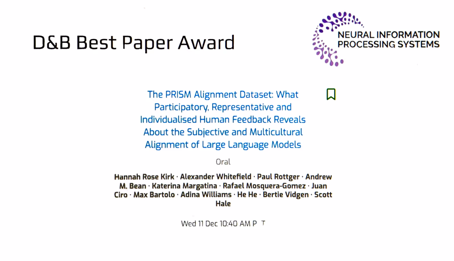 The PRISM Alignment, with leadership from Factored's Rafael Mosquera, wins Best Paper Award at NeurIPS 2024.