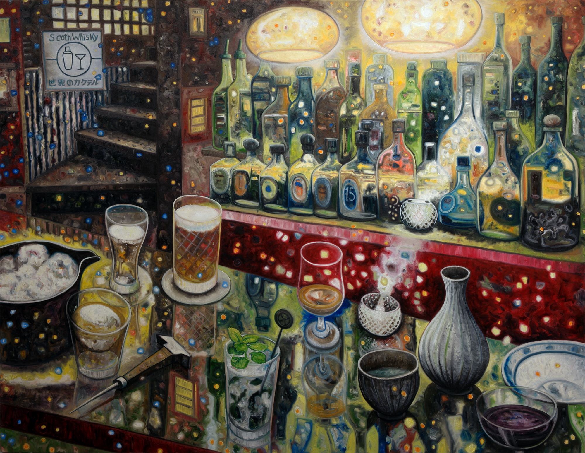 Oscar Oiwa, Party Time, 2018. Oil on canvas, 54 x 70 inches.