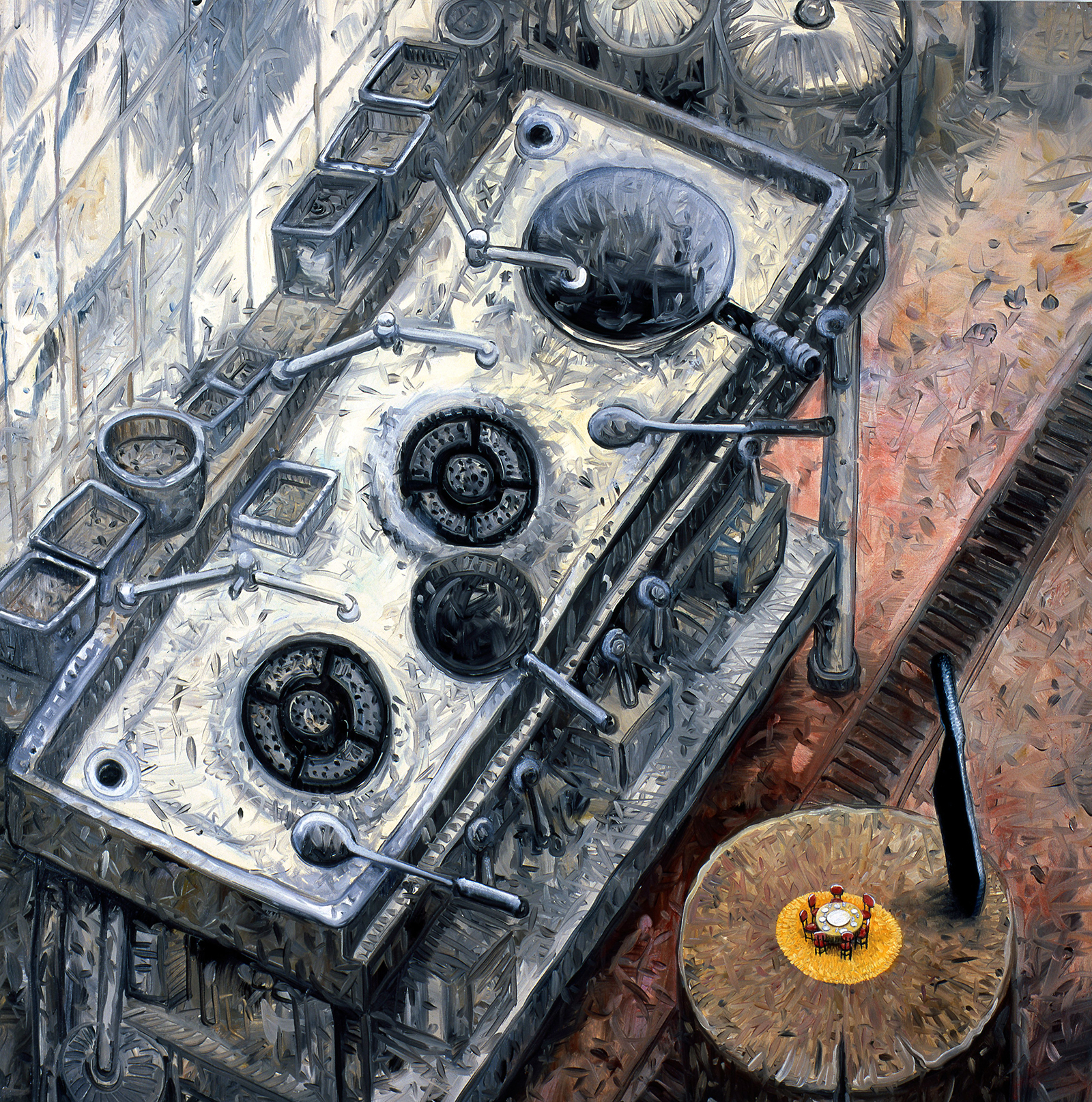 Oscar Oiwa, Chinese Restaurant, 2008. Oil on canvas 36 x 36 inches.