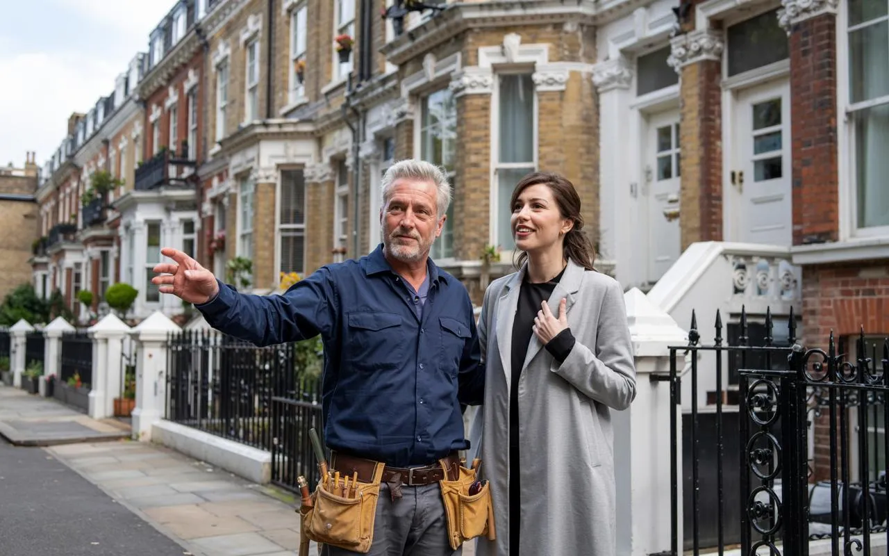 A builder meeting with their client in London