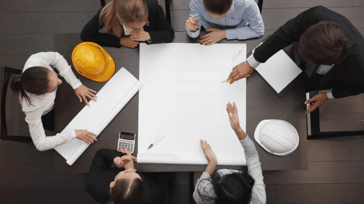 Construction team meeting and collaboration