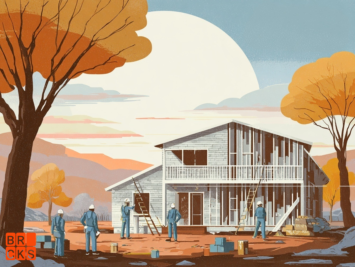 Illustration showing a large sun over a new construction project