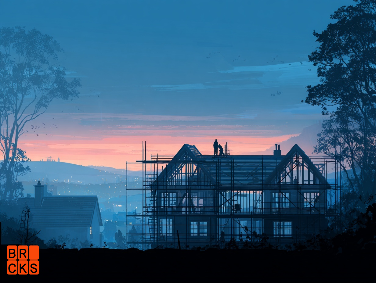 The morning light rising over a construction project